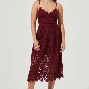 ASTR Burgundy Lace Midi Dress